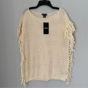 American Living Women’s Knit Round Neck Fringe Cap Sleeve Sweater size M